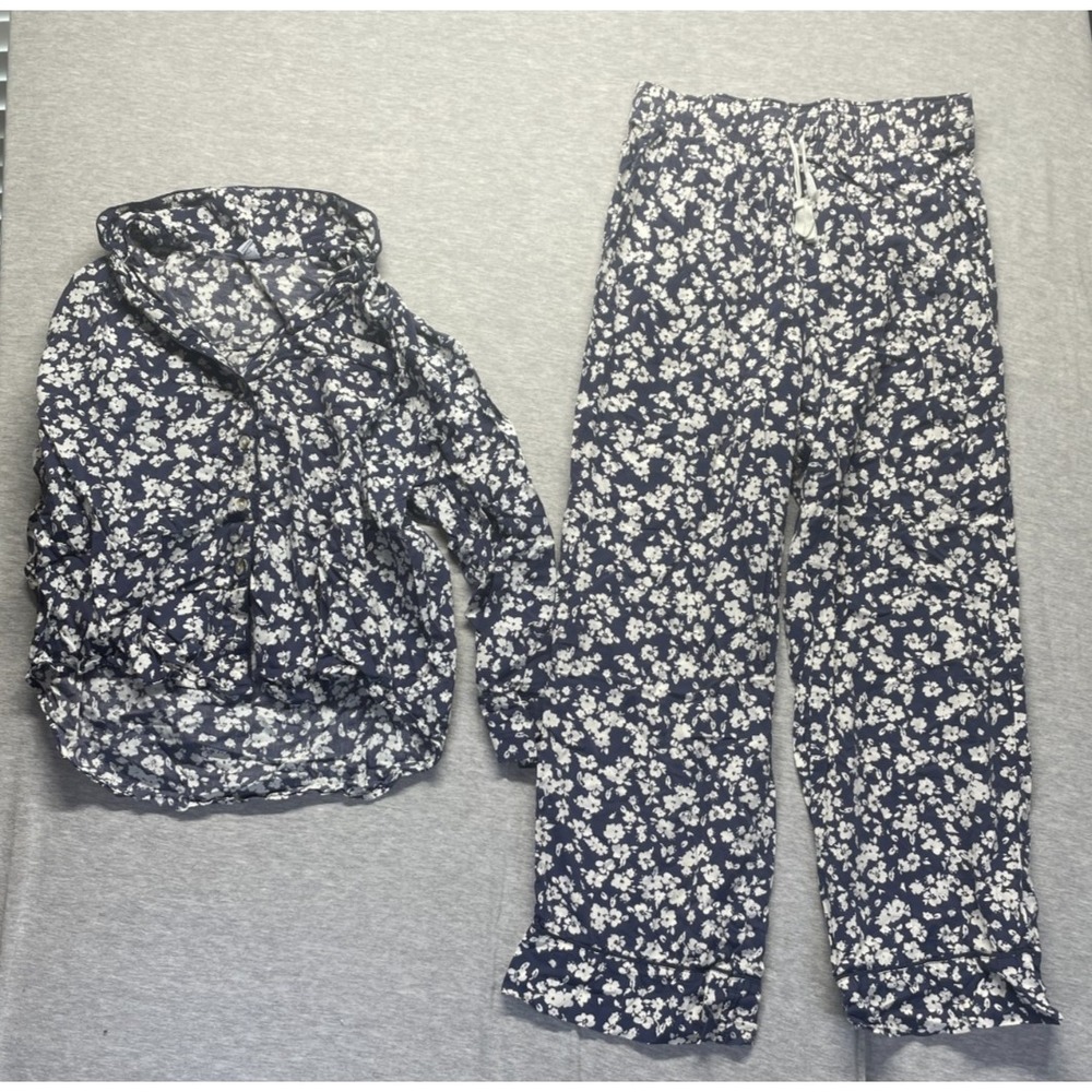 Old Navy Matching Printed Pajama Set Womens M Navy Blue White Floral Sleepwear